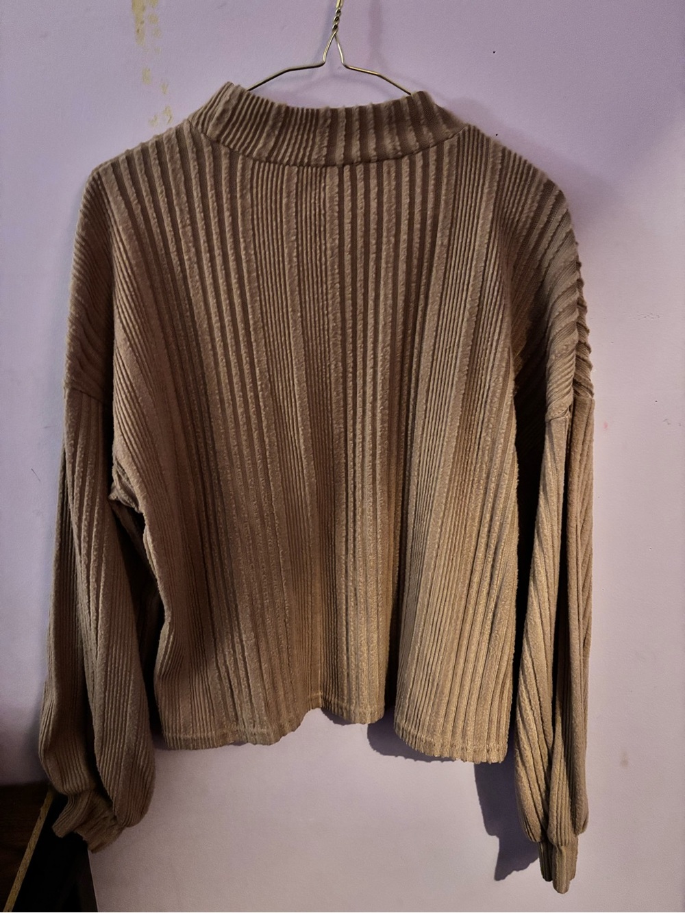 SHEIN Ribbed Cowl Neck Sweater in Taupe Beige